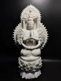 在飛比找Yahoo!奇摩拍賣優惠-早期手工陶瓷-白瓷千手觀音#53（古董/收藏/神像/佛像/陶