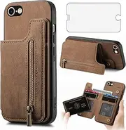 Phone Case for iPhone 7/8/SE 2020/2022 Wallet Cell Cover with Screen Protector Slim Stand Card Holder Slot iPhone7 iPhone8 7s 8s i SE2020 SE2022 2/2nd/3/3rd Generation SE2 SE3 7SE 8SE Women Men Brown