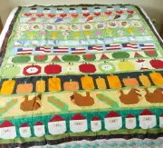 Handmade Patchwork Quilt Top Four Seasons by Row Sampler Embroidered 87" x 69"