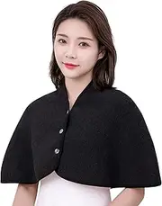 [Holiberty] Women Wool Shoulder Wrap Neck Warmer Heat Pad,Thickened Shoulder Warm Blanket Cape,Shoulder Protective Shawl Cover Coat, Black