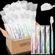 Maxcheck 500 Sets Disposable Toothbrushes Bulk with Toothpaste Individually Wrapped Travel Toothbrush Set Homeless Supplies for Home Hotel Office School Camping