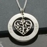 925 Solid Silver Personalised Filigree Tree Of Life & Heart Pendant Chain Option