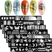 DANNEASY 6 Pieces Nail Stamping Plate Geometry Lace Animal Nail Stamps Abstract Nail Stencils Stamping Plates for Nails Manicure Template Nail Art Tools DIY Nails Accessories (Stylish Series)