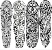 Briyhose Tribal Totem Temporary Tattoo Sleeve For Men Women Full Arm, Large Hawaiian Turtle Viking Tree Fake Tattoo Sticker Adult, Long Lasting Full Leg Temp Tatoo Polynesian Makeup Body Art, 4-Sheet
