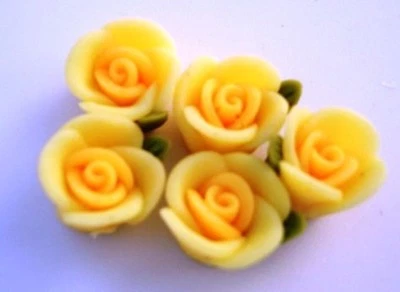 40 Fimo Clay 4D Rose Flower Flatback/bead/doll/Beading/Craft/Resin B60-Yellow