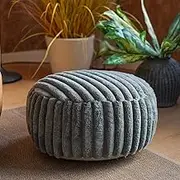 Pouf Ottoman Cover Decorative Soft Storage Bean Bag Unstuffed Pouf Seat 20x20x8 Inches Floor Footrest for Living Room Bedroom Outdoor (Round, Gray)