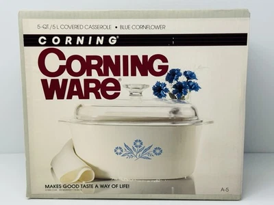 NOS Vintage Corning Ware BLUE CORNFLOWER 5 Qt Covered Casserole Lid SEALED A-5