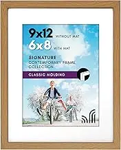 Americanflat 9x12 Picture Frame in Oak - Displays 6x8 With Mat and 9x12 Without Mat - Composite Wood with Shatter Resistant Glass - Horizontal and Vertical Formats for Wall