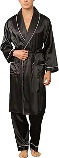 [Homgro] Men's Satin Pajamas Long Sleeve 2 Piece Summer Robe Thin Pant Fall Lounge Oversized Pajama Set