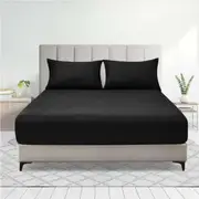 LINENOVA 2000TC Fitted Sheet Pillowcases Set(Queen,Black)