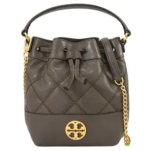 TORY BURCH 雙T LOGO菱格絎縫手提兩用水桶包(岩石灰)