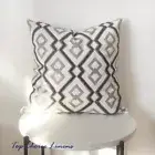 45 x 45cm Coastal Décor Grey/ White Hamptons Embroidered Cushion Cover- Diamonds