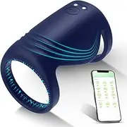 App Control Vibrating Double Cock Penis Ring Delay Thick Flexible Erection Enhancing Enhancer with 9 Vibration Modes Male Stretchy Silicone Cock & Ball Rings Set Couples Last Longer & Harder Adult Mens Pleasure Women Sex Toy (Navy Blue)