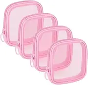 [FSSTUD] 4 Pcs Mesh Makeup Bags Mini Portable Cosmetic Bags Zipper Mesh Toiletry Pouches Clear Make Up Purse Shower Organizer Pouch Travel Shampoo Storage Bags Cases for Daily Accessories, Pink, 11.5 x 11.5 cm