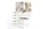 Costway Dressing Table Dresser Makeup Vanity Table Stool Set w/Mirror & 3-Color LED Lights White