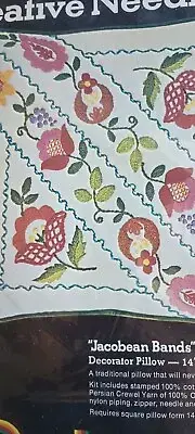 Vintage Sultana Creative Needlecraft Crewel Kit Pillow 14" Jacobean Bands 32034