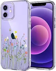 Unov Case Compatible with iPhone 12 Mini Case Clear with Design Embossed Pattern Soft TPU Bumper Slim Protective 5.4 Inch (Flower Bouquet)