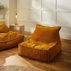 Cadence & Co. Beanbag Cover Chairs Lounge Bedroom Wilde Ribbed Fleece Mustard