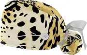 [YTYVAGT] 2-Pc,Gourd-Shaped Working Cap,Fisherman Hat with Buttons and Cotton Sweatband,Abstract Leopard Print