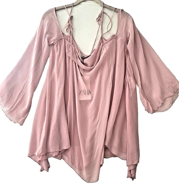 Zara Tunic Womens XS-S Sheer Flowy Boho Bell Sleeve Top NWT Lightweight Viscose