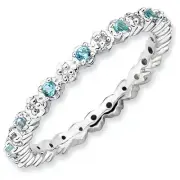 Sterling Silver Stackable Ring Round Shaped Blue Topaz stones QSK543