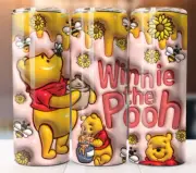Pooh 3D Bee Flowers Tumbler 20oz Cup Mug Hot Cold Drinks w/ Lid Straw Stainless