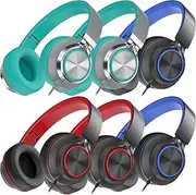 Headphones Wired 6 Pack Bulk with Microphone, Over-Ear Headsets for School Kids Teens Adult Chromebook Computer, 3.5mm, Foldable, No-Tangle Cord, Comfortable