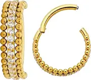 [365 Sleepers] Titanium Implant Grade 16G 8mm 10mm Double Gem Hinged Segment Ring Helix Tragus Septum Clicker Nose Lip Huggie Hoop Earring Body Piercing Jewelry