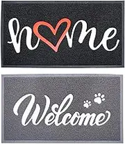 Door Mat,2Pcs Front Door Mat Indoor Outdoor Entrance,Rubber Backing Welcome Mats,Heavy Duty Durable Low Profile Doormat for Entryway, Patio, Garage,Floor,Easy to Clean,17"X 29.5"