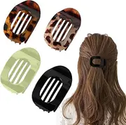 4 PCS Flat Hair Clips, Strong Hold French Barrettes for Women & Girls, Comfortable Round Lay Down Hair Claw Clips for Thick/Thin Hair, Driving, Lying & More (A Style)