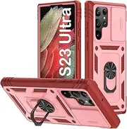 [PASNEW] for Samsung Galaxy S23 Ultra Case,Camera Slide Cover & 360° Kickstand,Armor Multi-Layer Military Heavy Duty Full Body Rugged Hard Shell Shockproof for Samsung S23 Ultra,6.8",Pink
