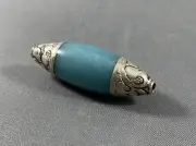 5 Tibetan Blue Copal Beads Silver End Caps Jewelry
