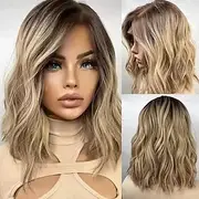 Remy Human Hair 5x5 Closure 13x4 Lace Front Wig Short Bob Brazilian Hair Wavy Blonde Multi-color Wig 130% 150% Density with Baby Hair Highlighted / Balayage Ha