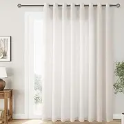 Extra Wide 100 inch Linen Curtains for Living Room Divider Light Filtering Semi Sheer Patio Curtains for Sliding Door Coastal Decor Sunroom Floor to Ceiling Window Curtain Panels 100" Wide Beige