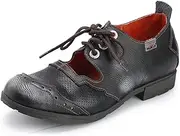 [TMA EYES & MAiA] Womens Leather Fashion Shoes with Breathable Lace-up Low Heel with Bare Instep Casual Shoes