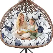 Uthem Double Egg Chair Cushion Replacement Waterproof for Outdoor Patio Hanging Basket Egg Chairs, 59x43-Inch Thickened 100% Cotton Large Double Eggs Swing Chair Cushions, Blue Enchantress