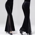 Lady Velvet Flares Pants Patchwork Split Dance Tango Latin Boot Cut Stretch Thin
