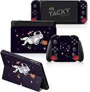 TACKY DESIGN Astronaut Skin Compatible with Nintendo Switch OLED Skin - Purple Vinyl 3M Nintendo Switch OLED Stickers Set - Cute Switch OLED Skin for Console, Dock, Joy Con Wrap - Decal Full Wrap