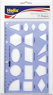 Helix - Geometry Shapes Plastic Drawing Template - 17 Shapes - Translucent & Flexible - 20cm Ruler - Smudge-Resistant - 4 7/8 Inch x 7 13/16 Inch