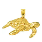 14K Gold Side View Sea Turtle Pendant