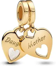 [PANDORA] Moments 769187C01 Double Heart Charm Pendant in Sterling Silver with Gold-Plated Alloy Compatible ME and Moments Bracelets, One size, Sterling Silver, No Gemstone
