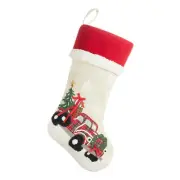 Holiday Time Plaid Truck Linen Christmas Stocking - 18"