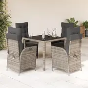 Garden Dining Set with Cushions, Patio Chairs and Table - Small Grey Rattan Wicker Outdoor Furniture, 5 Piece for Lawn, Porch, Balcony, Deck and Exterior