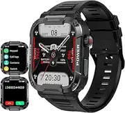 Military Smart Watch Answer Make Calls Heart Rate Blood Pressure 1.85" HD Screen Mens Smartwatch for Android iOS Phones Tactical Pedometer IP68 Waterproof Fitness Watch, Black, 現代