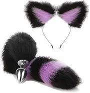 Fox Plug Set Faux Fur Cat Wolf Tail Plug Tail Choker Nipple Clamps Butt Plug Set Adults Plush Tail Cosplay Costume for Women Sex Pleasure Black Pink Butt Plug Tail