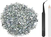 uxcell 5000pcs Flatback Rhinestones Resin, SS6 2mm Resin Rhinestones Bulk Round Shine Gems with Pickup Tools for DIY Nail Art Tumblers Mugs Clothes, AB