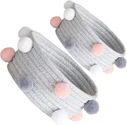 QUMIIRITY 2 Pcs Grey Plush Ball Cotton Rope Woven Storage Baskets Makeup Organizer for Cosmetics Decorative Home Storage for Nursery and Living Room