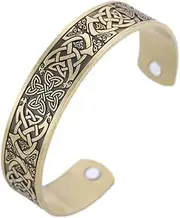 [BOSUGE] Charming Bracelet， Men Womens Celtic Triquetra Knot Viking Bangle, Nordic Trinity Knot Adjustable Cuff Bracelet, Handmade Metal Vintage Irish Knotwork Talisman Jewelry (Color : Gold) (Color : Gold)