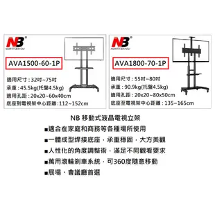 【小葉家電】可移動式液晶電視立架【NB】AVA1500-60-1P/AVA1800-70-1P 電視推車 32-80吋