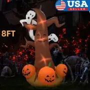8FT Halloween Inflatable Scary Tree with Ghost Pumpkin Spider LED Light Outdoor